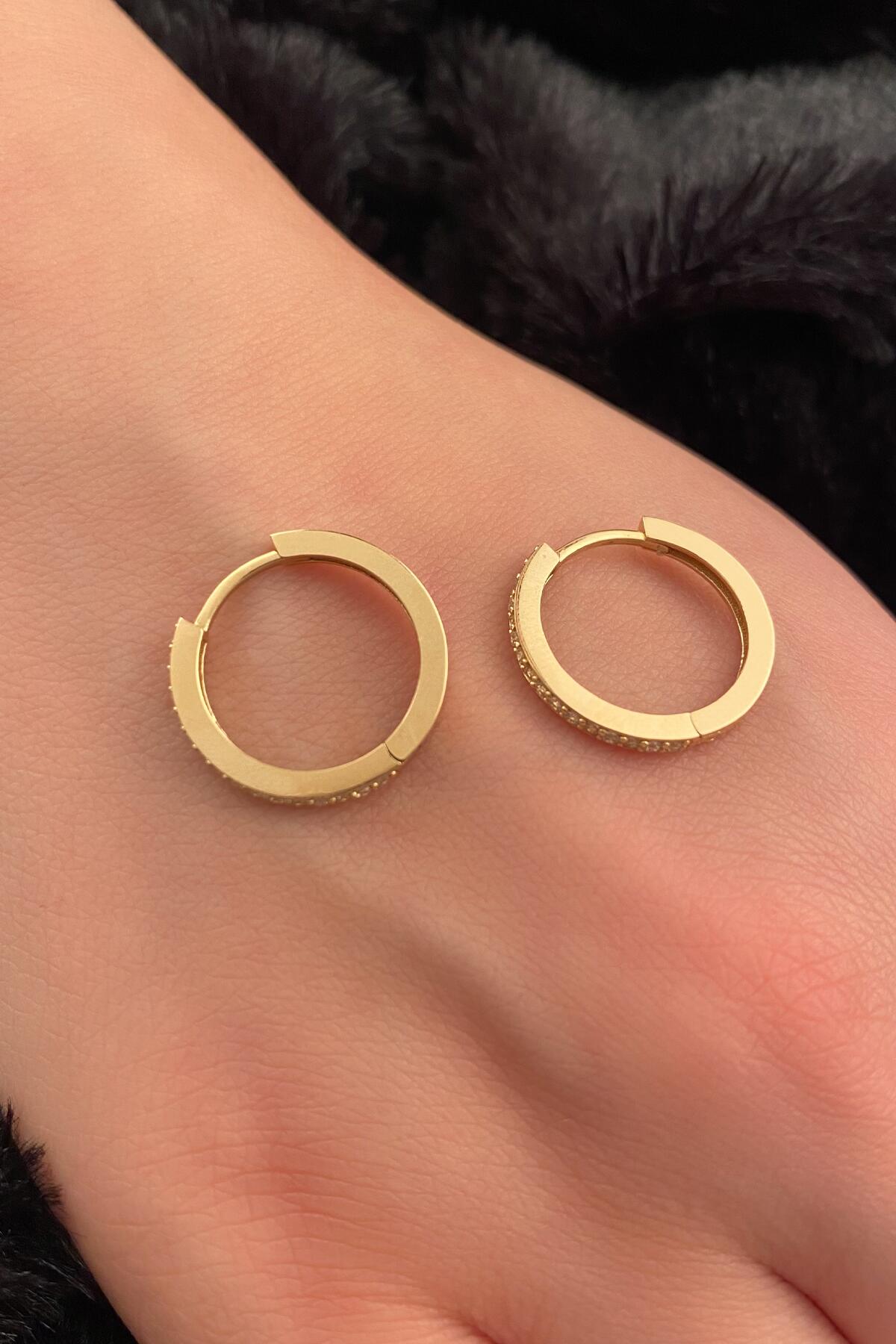 14ct Gold Stone Huggie Hoop Earrings 1