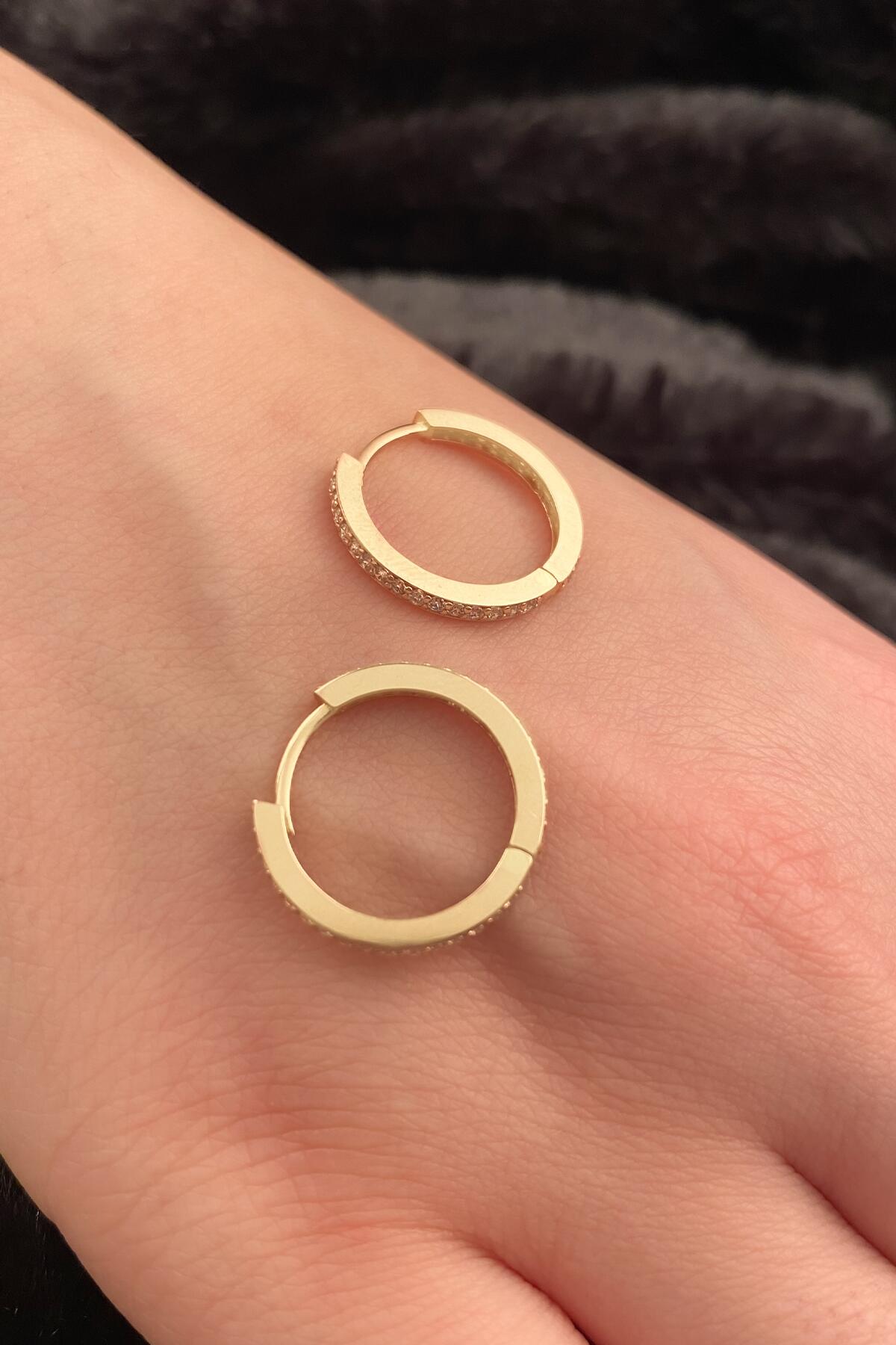 14ct Gold Stone Huggie Hoop Earrings  2