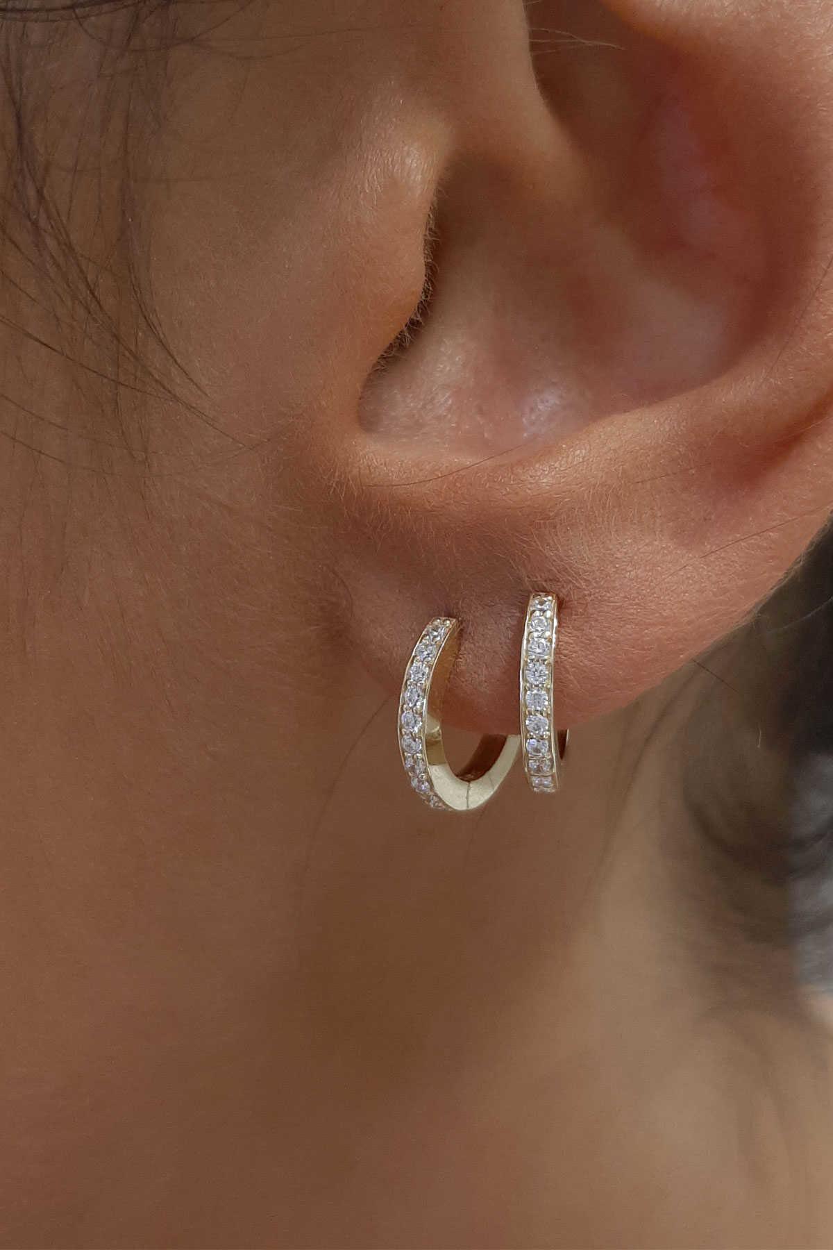 14ct Gold Stone Huggie Hoop Earrings