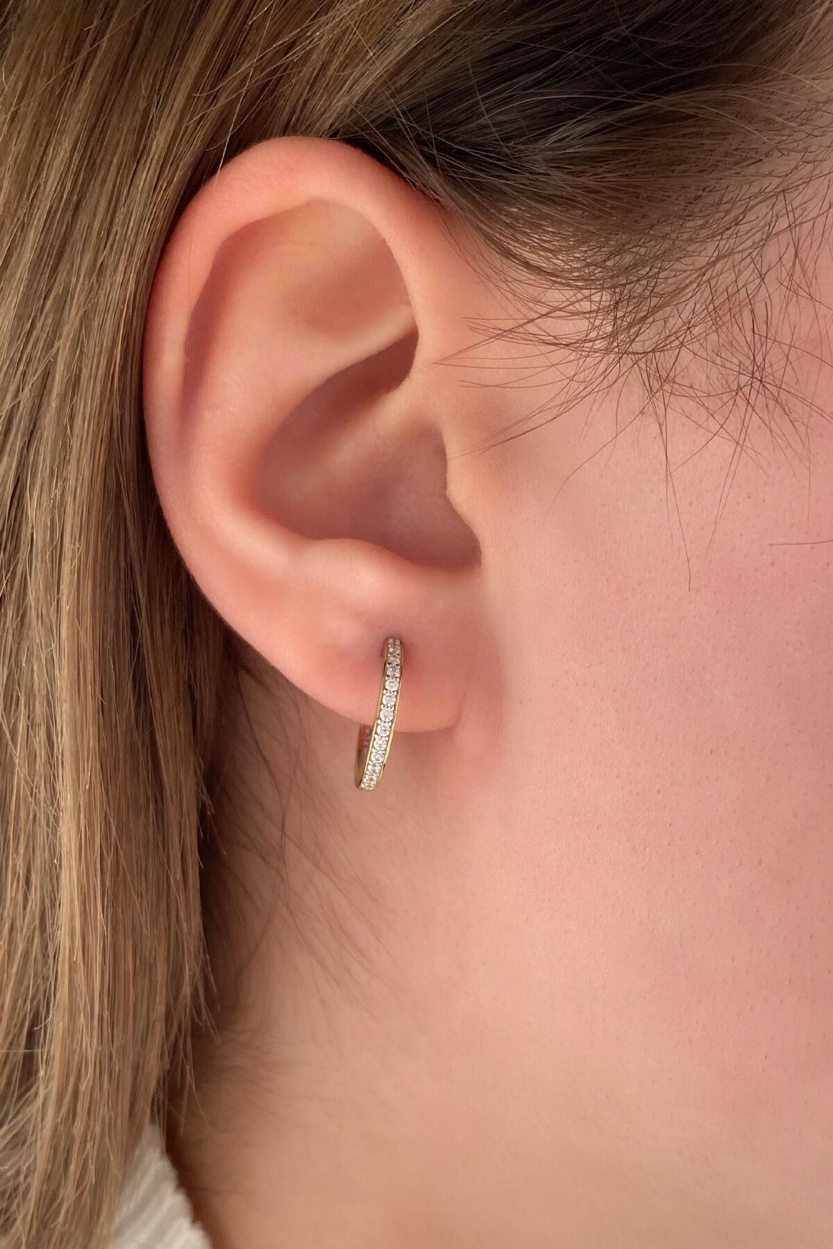 14ct Gold Stone Huggie Hoop Earrings