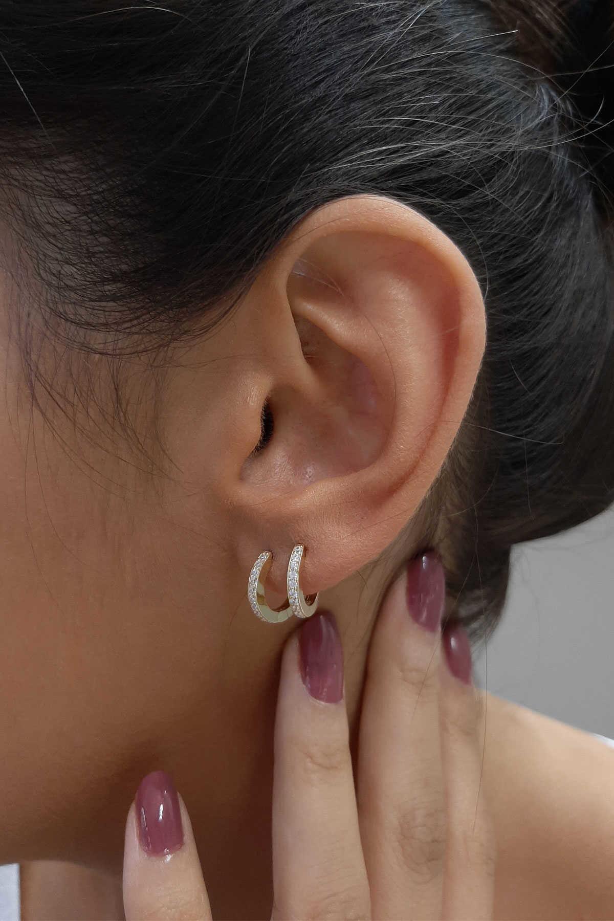 14ct Gold Stone Huggie Hoop Earrings