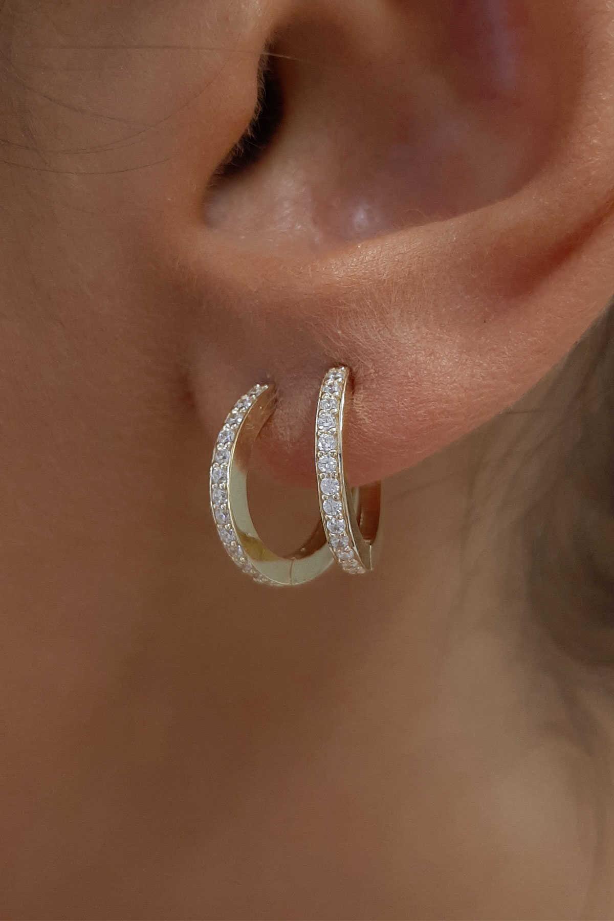 14ct Gold Stone Huggie Hoop Earrings