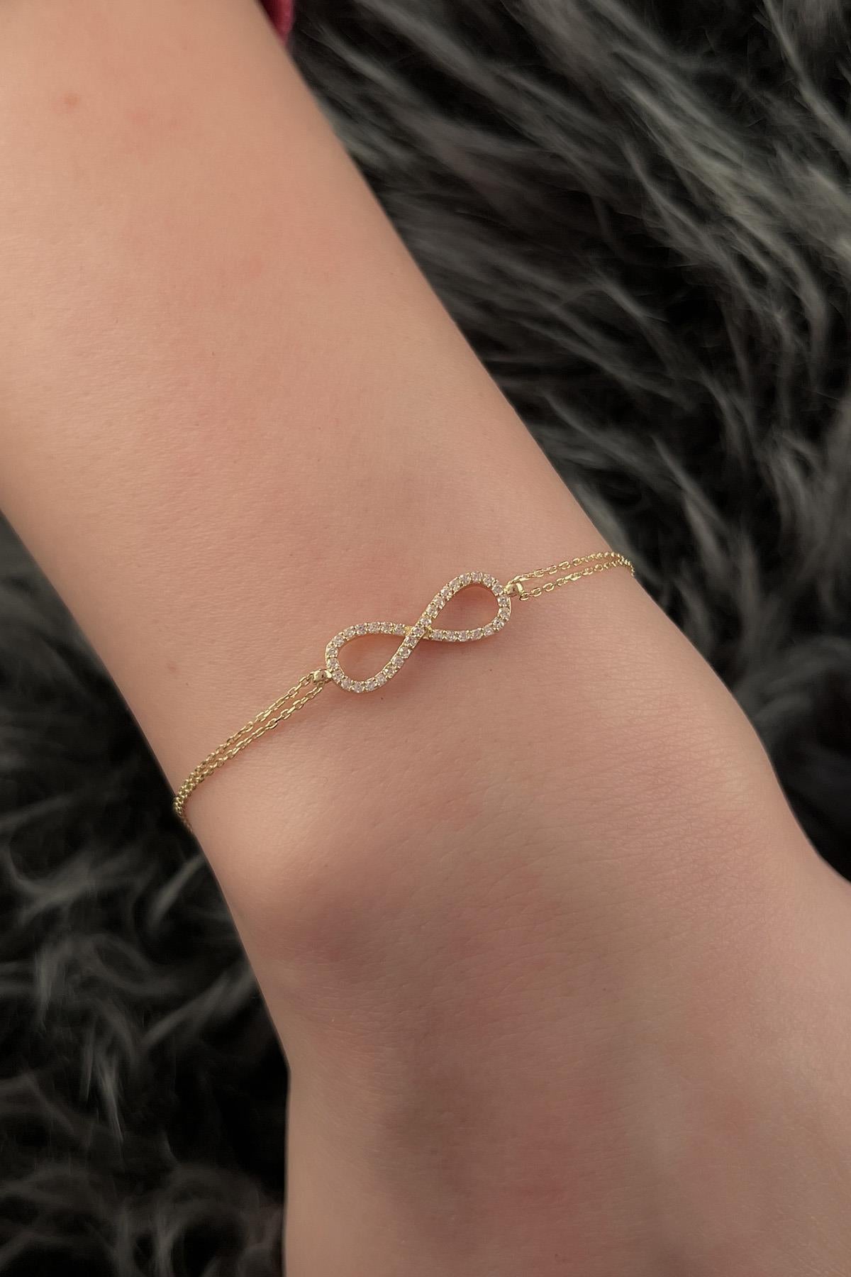 14K Gold Stone İnfinity Bracelet