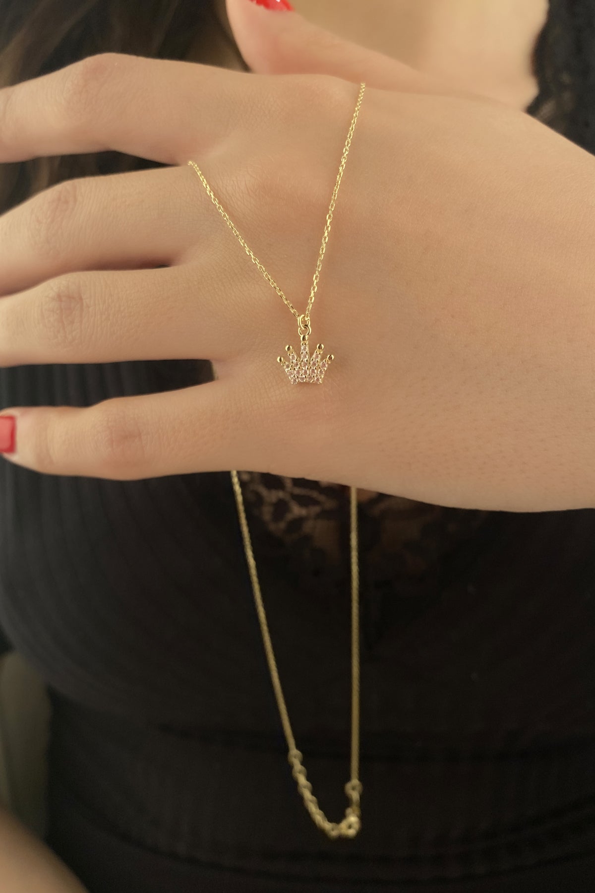 14K Gold Stone King Crown Necklace