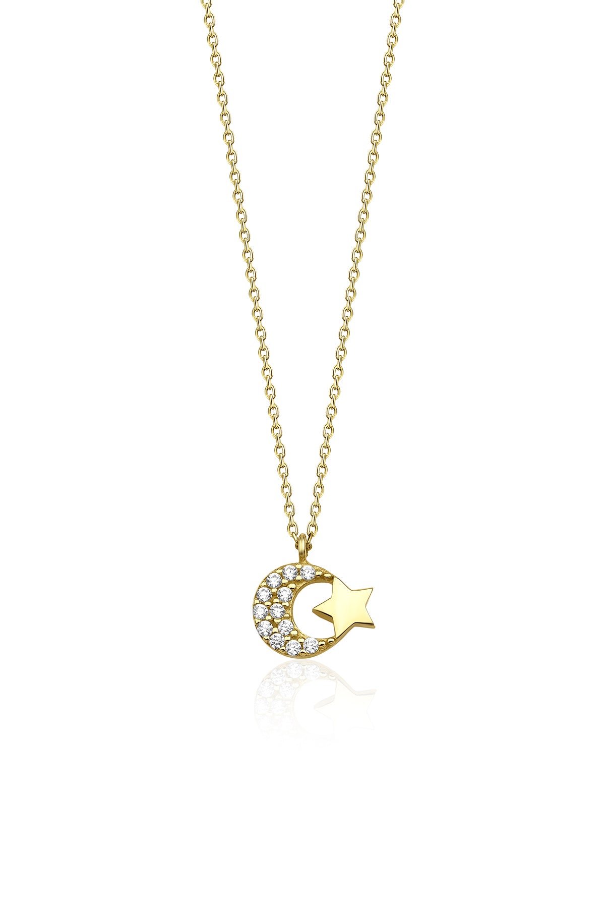 14ct Gold Stone Moon Star Necklace