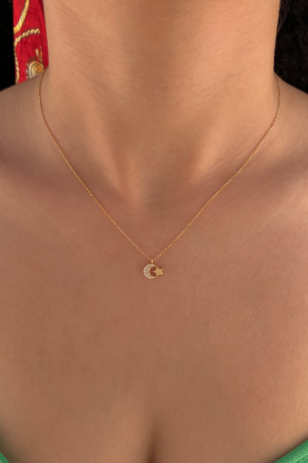14ct Gold Stone Moon Star Necklace