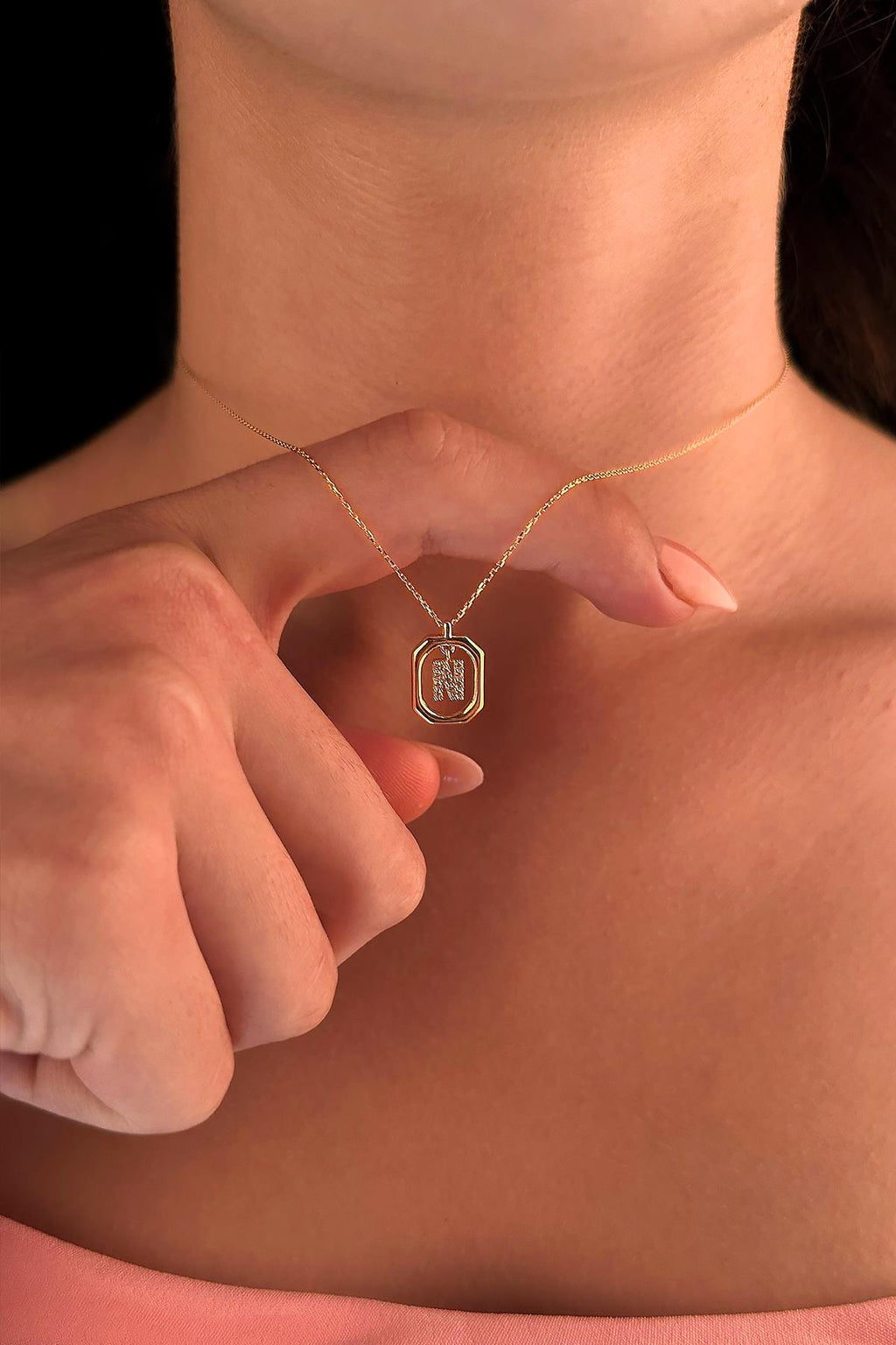 14ct Gold Stone N Initial Necklace