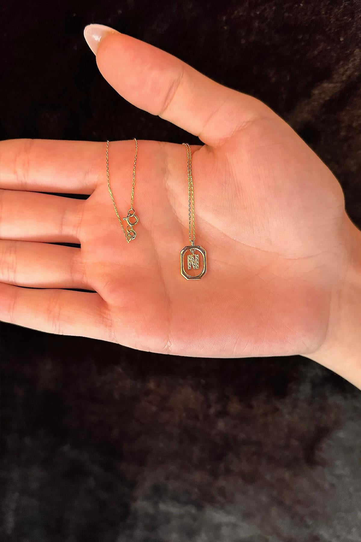 14ct Gold Stone N Initial Necklace