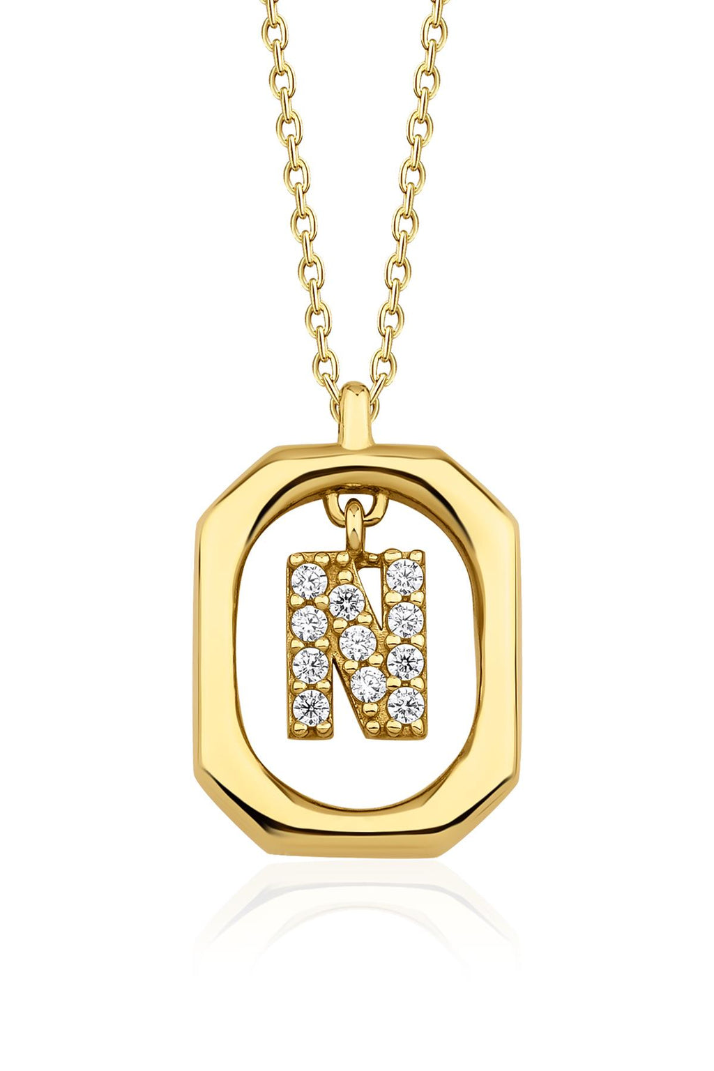 14ct Gold Stone N Initial Necklace