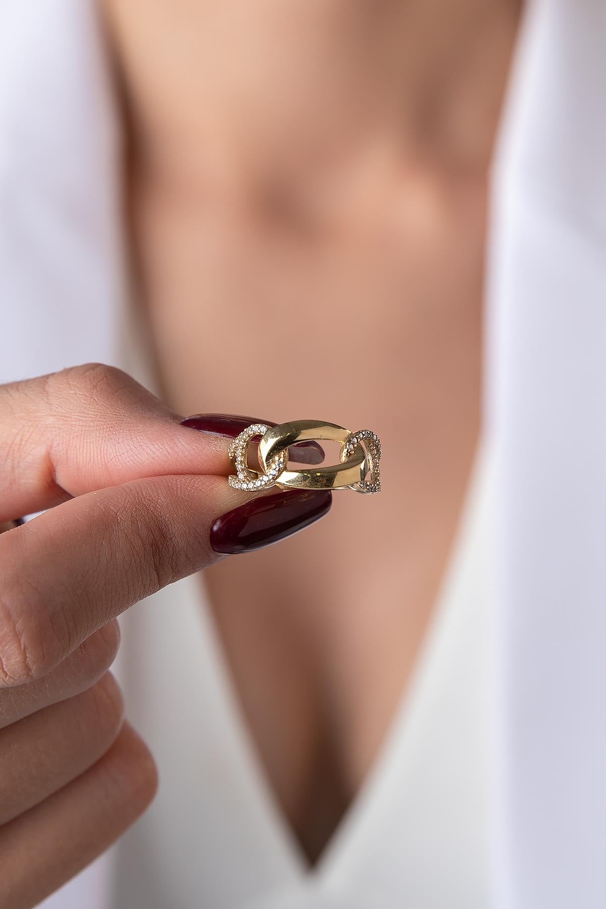 14K Gold Stone Paperclip Hoop Ring