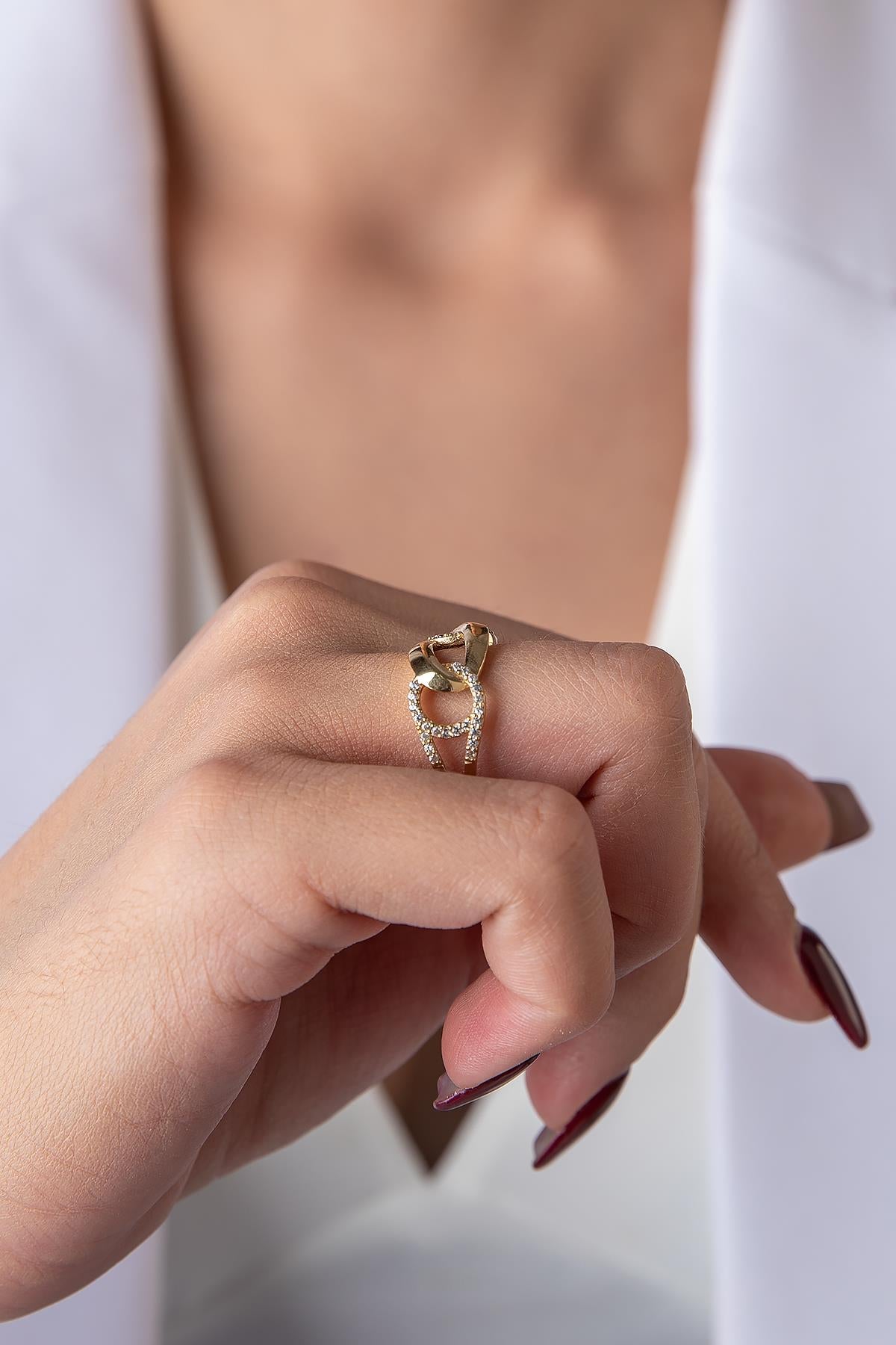 14K Gold Stone Paperclip Hoop Ring