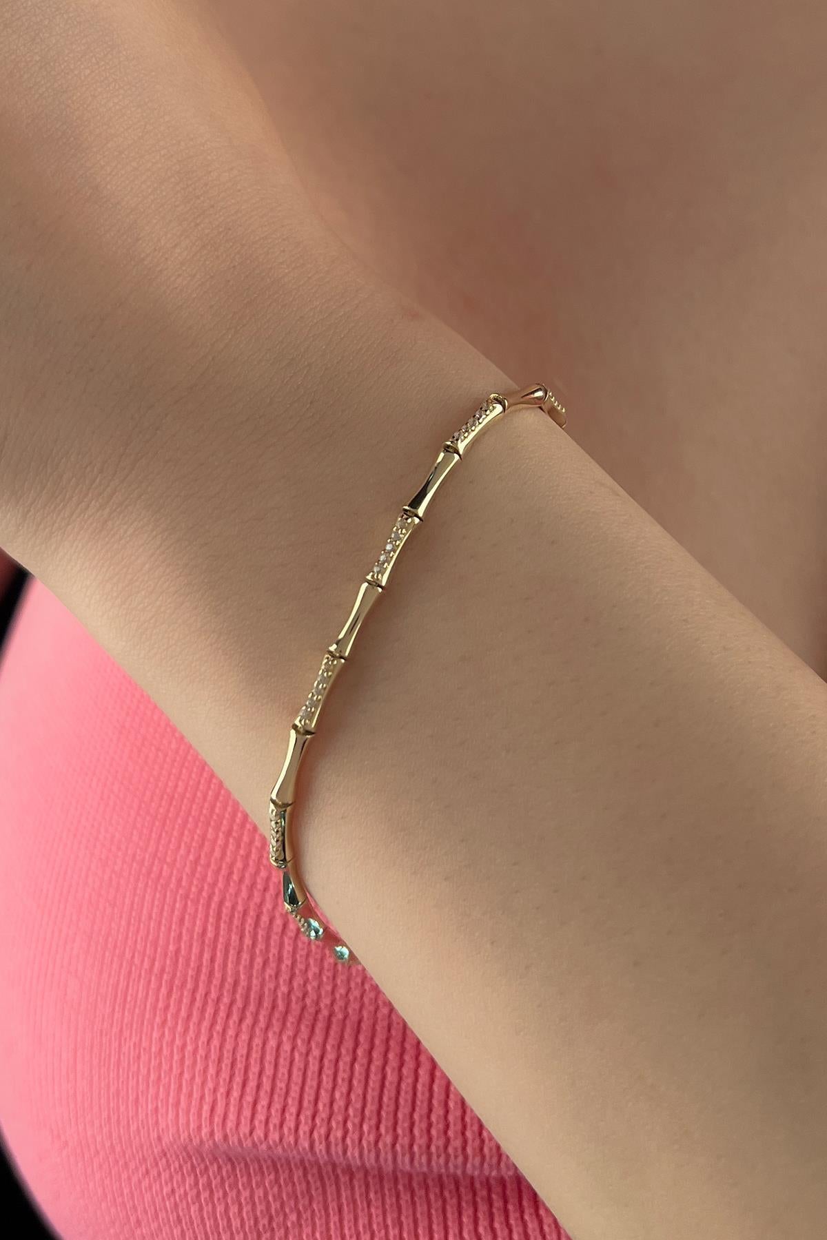 14K Gold Stone Patterned Bamboo Bracelet