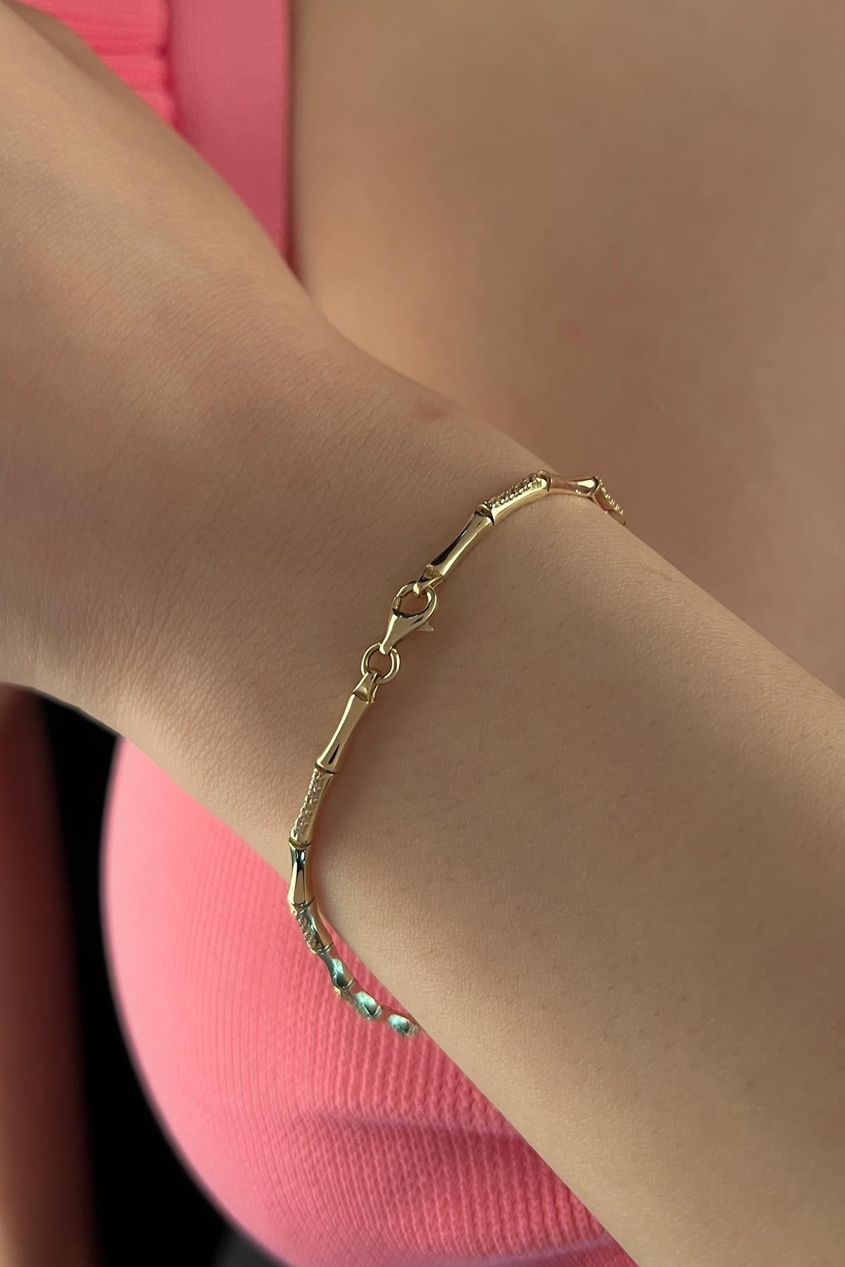 14K Gold Stone Patterned Bamboo Bracelet