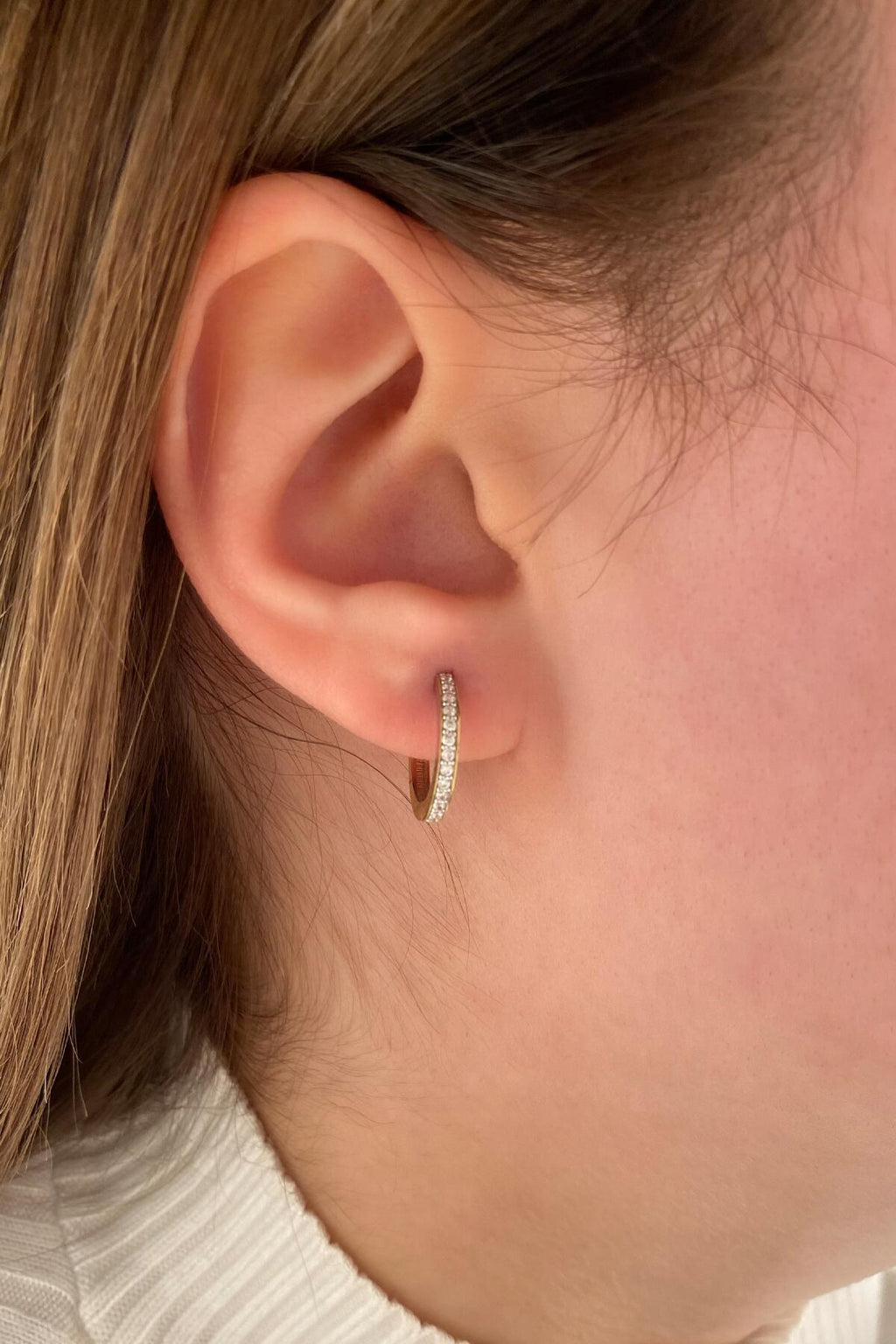 14ct Gold Stone Pave Huggie Hoop Earrings