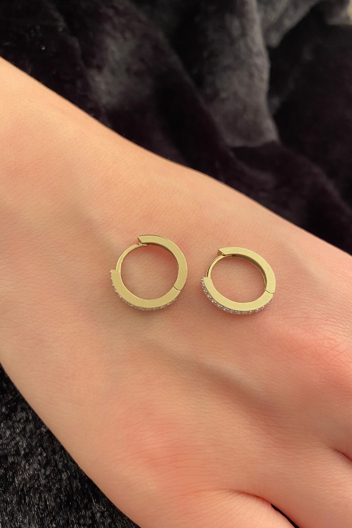 14ct Gold Stone Pave Huggie Hoop Earrings