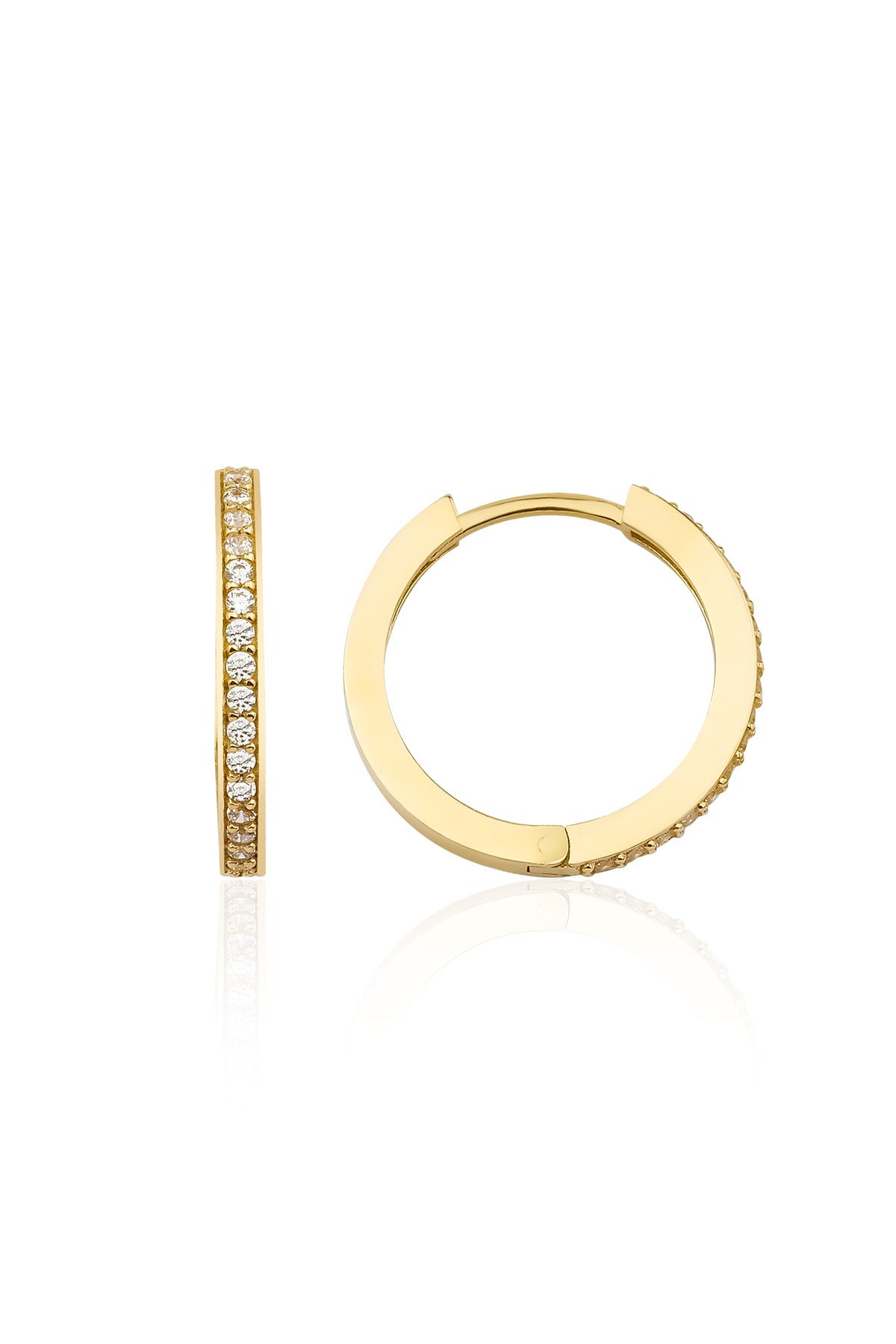14ct Gold Stone Pave Huggie Hoop Earrings