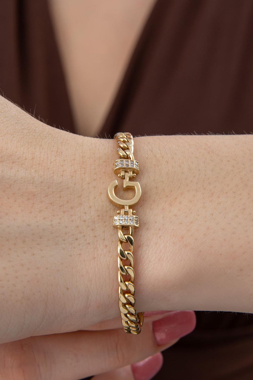 14ct Gold Stone Personalized  G Initial Letter Bracelet