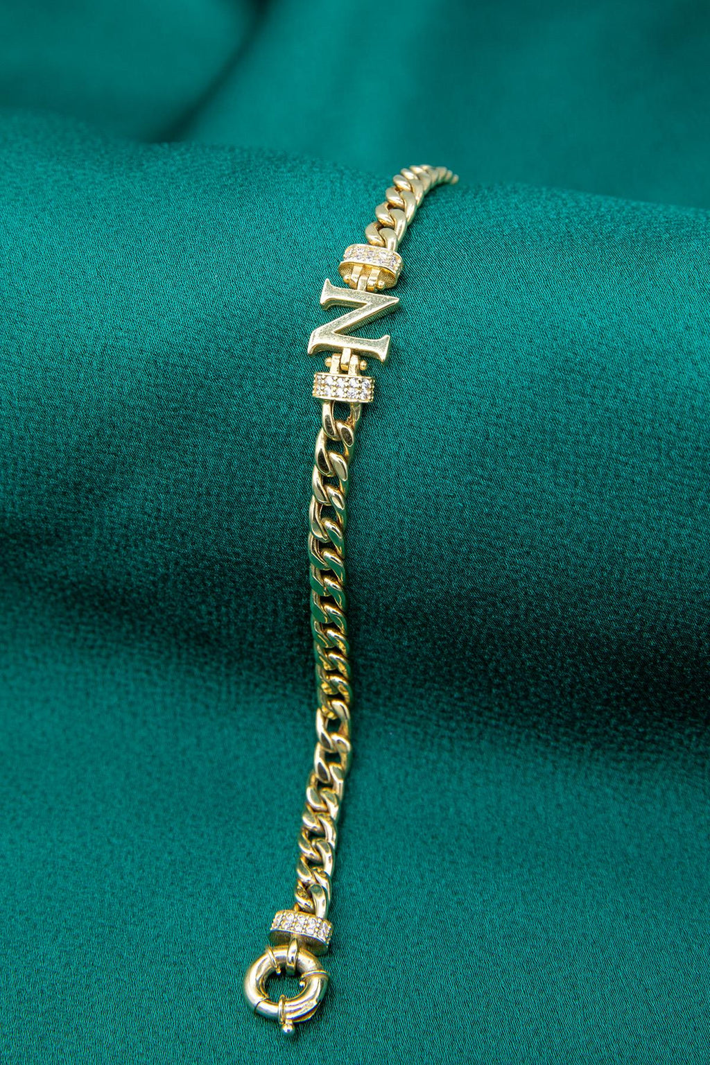 14ct Gold Stone Personalized  N Initial Letter Bracelet