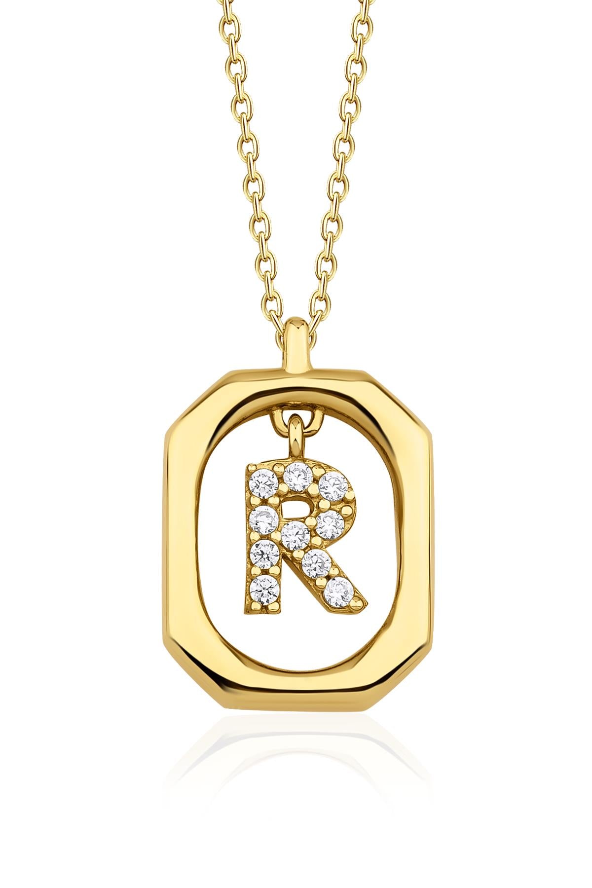 14ct Gold Stone R Initial Necklace
