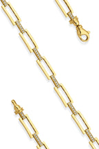 14ct Gold Stone Rectangular Paperclip Bracelet