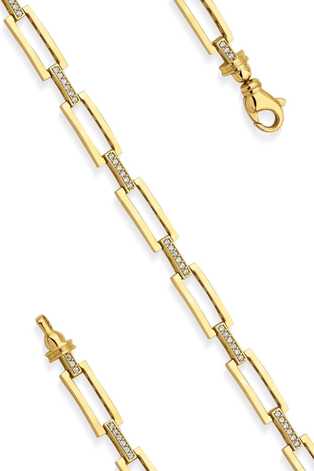 14ct Gold Stone Rectangular Paperclip Bracelet