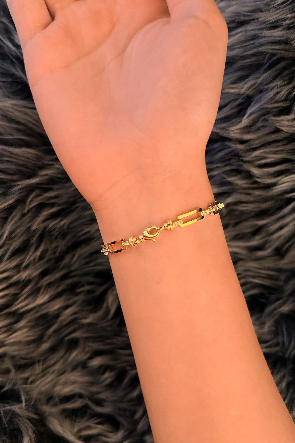 14ct Gold Stone Rectangular Paperclip Bracelet