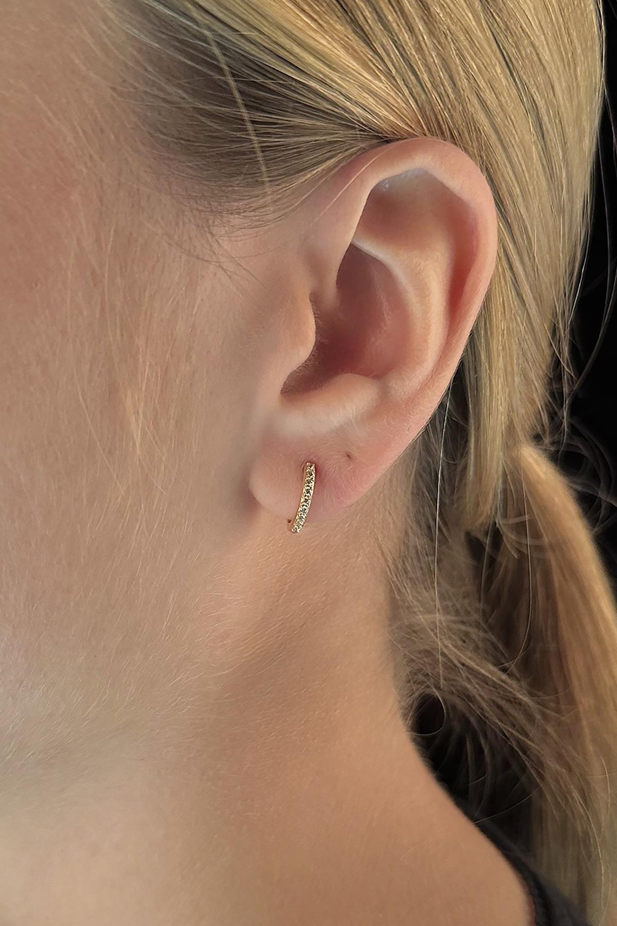 14ct Gold Stone Small Huggie Earrings