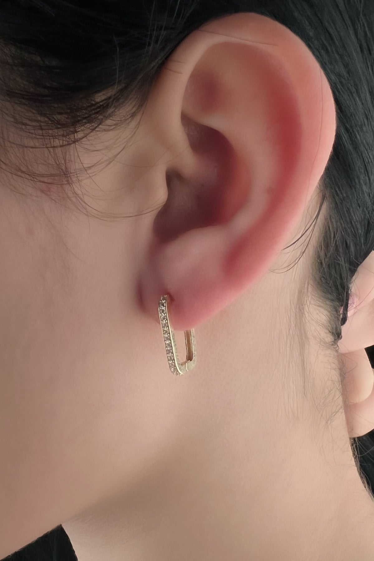14K Gold Stone Small U Shape Huggie Hoop Earrings 3