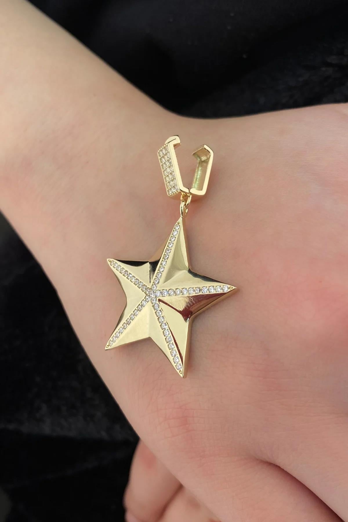14K Gold Stone Star Charm