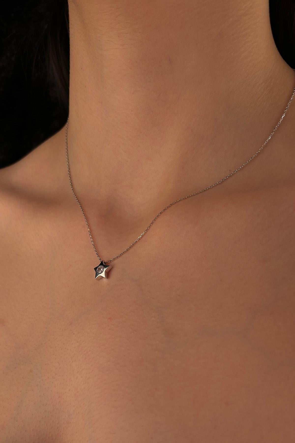 14K Gold Stone Star Necklace