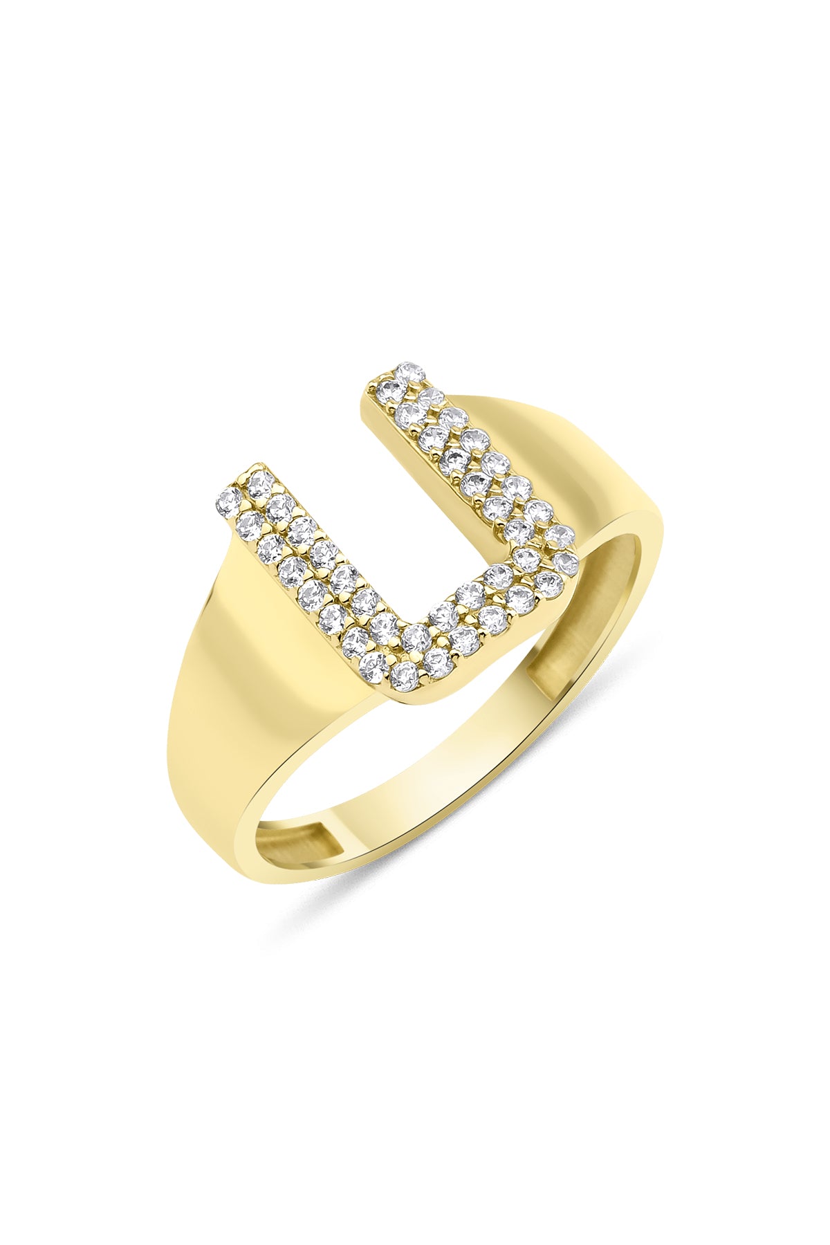 14ct Gold Stone U Initial Ring