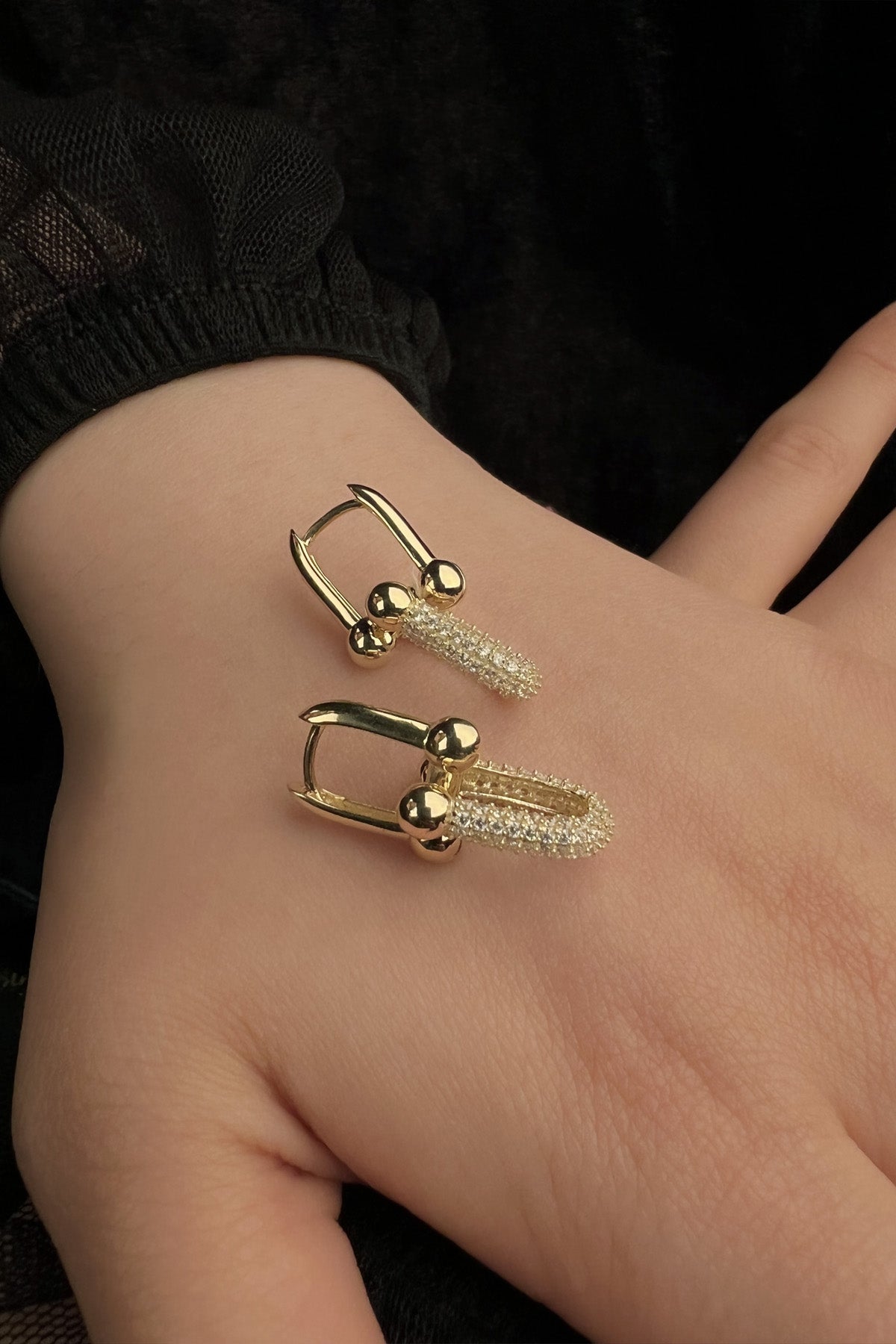 14ct Gold Stone U Link Earrings