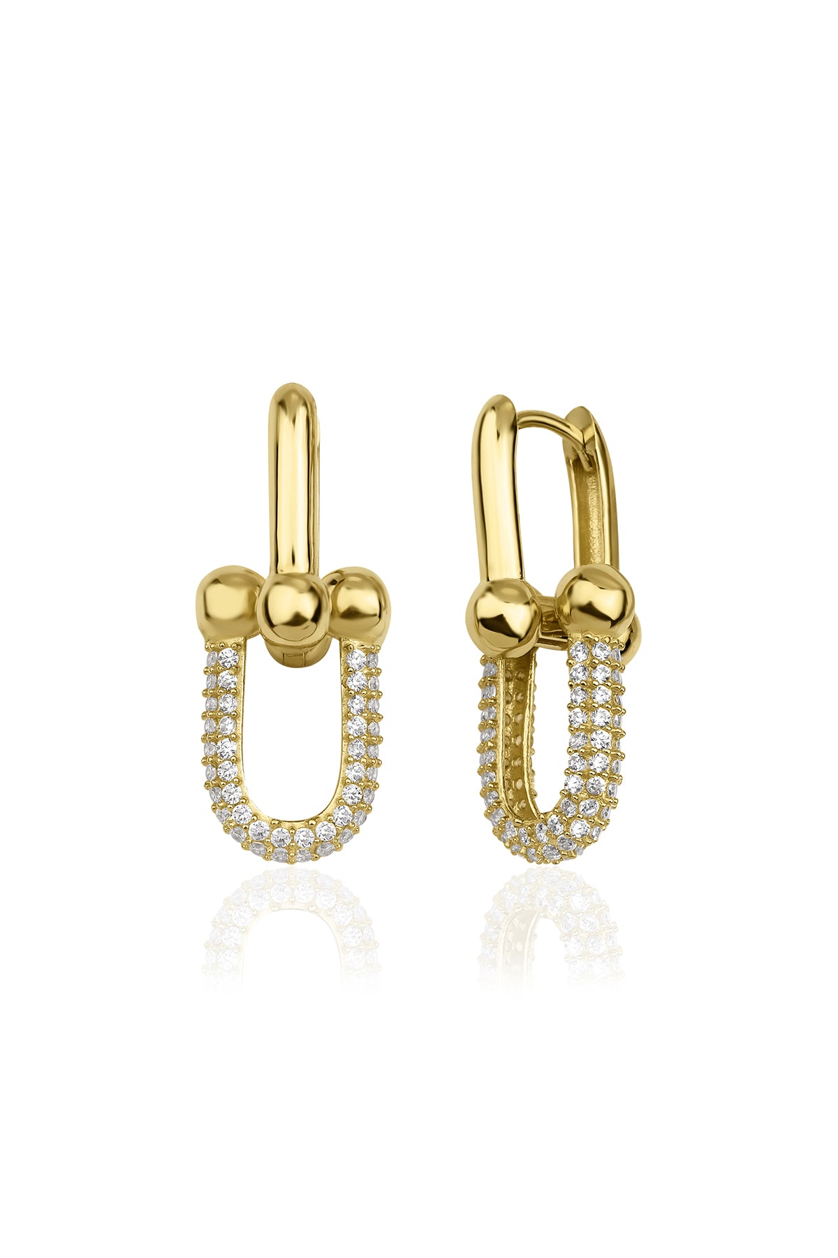 14ct Gold Stone U Link Earrings