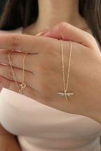 14ct Gold Stone Wings Dragonfly  Necklace