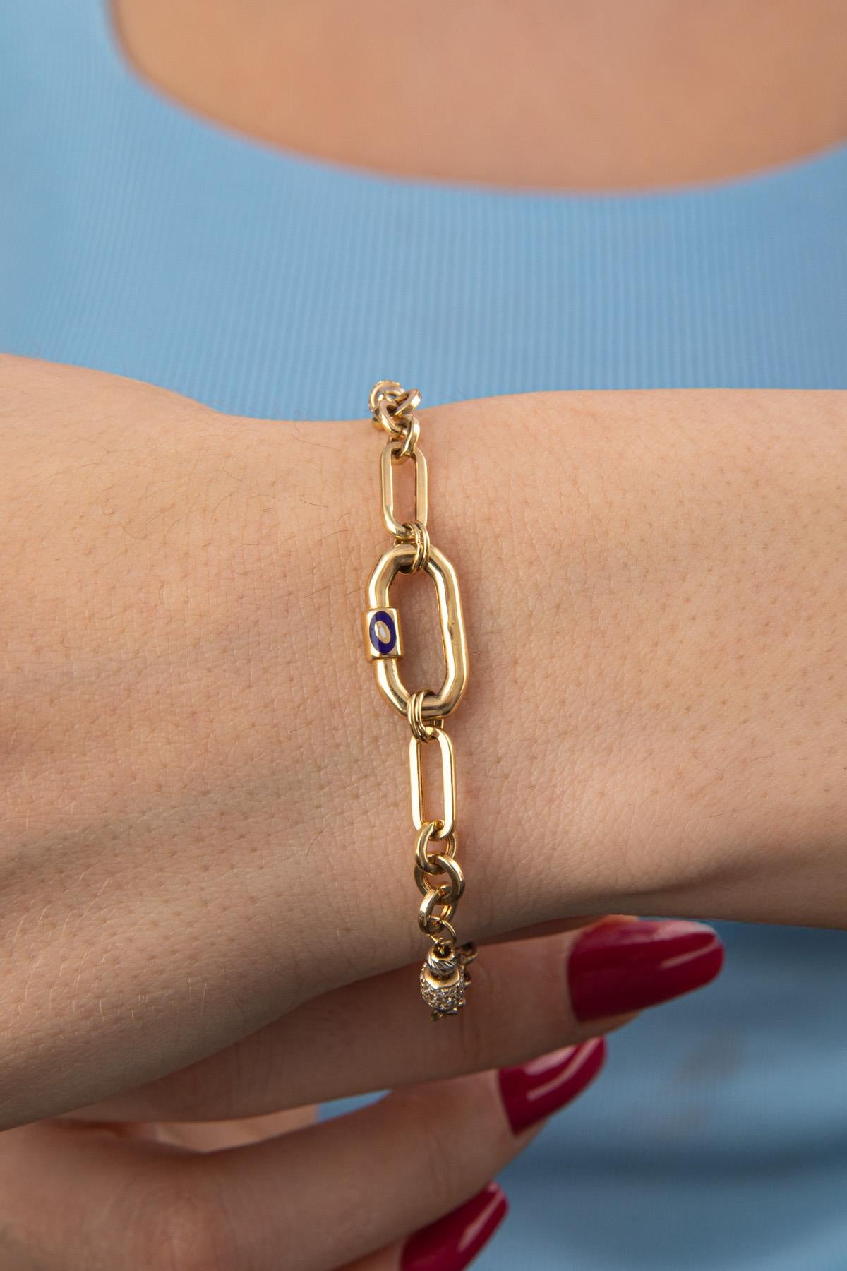 14K Gold Stoned Bugle Paperclip Bracelet