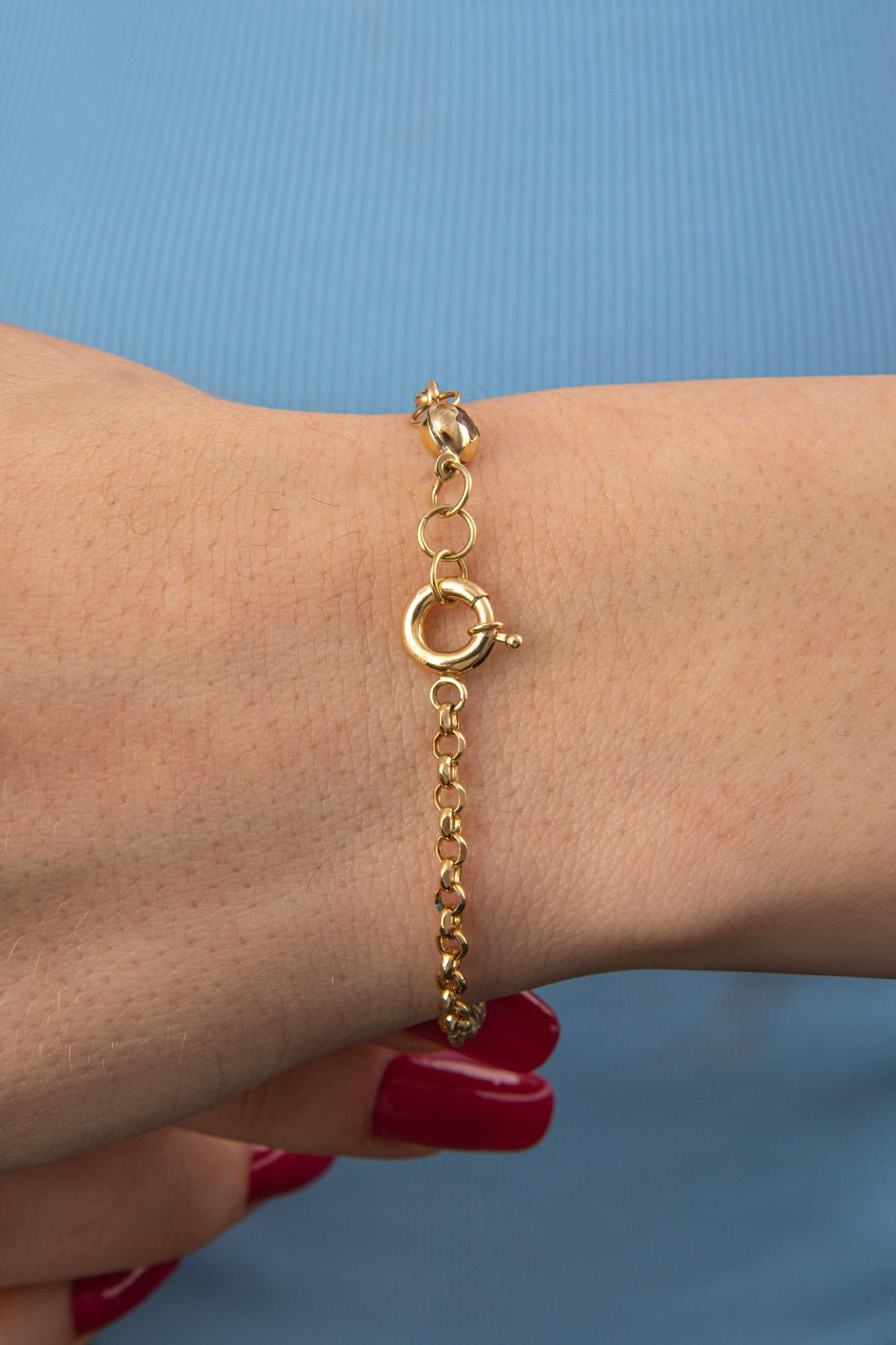 14K Gold Stoned Bugle Paperclip Bracelet
