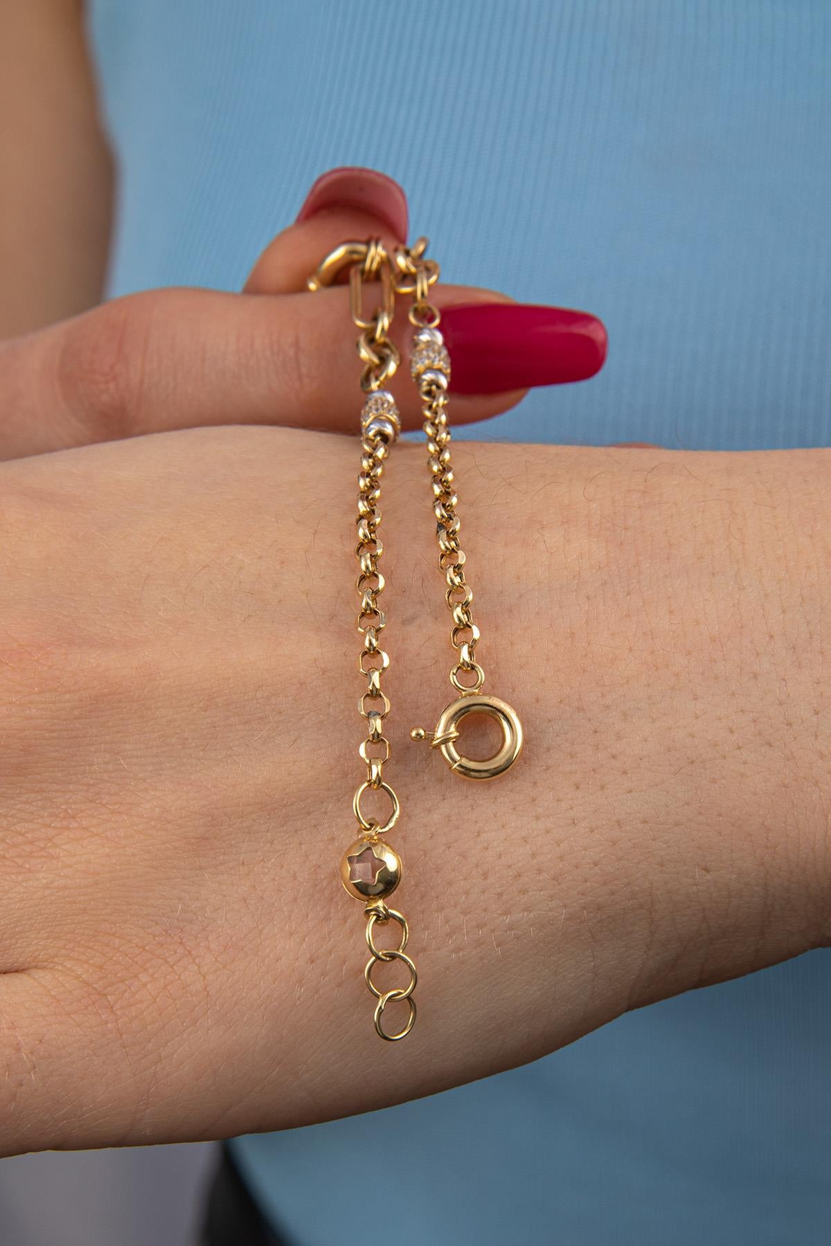 14K Gold Stoned Bugle Paperclip Bracelet