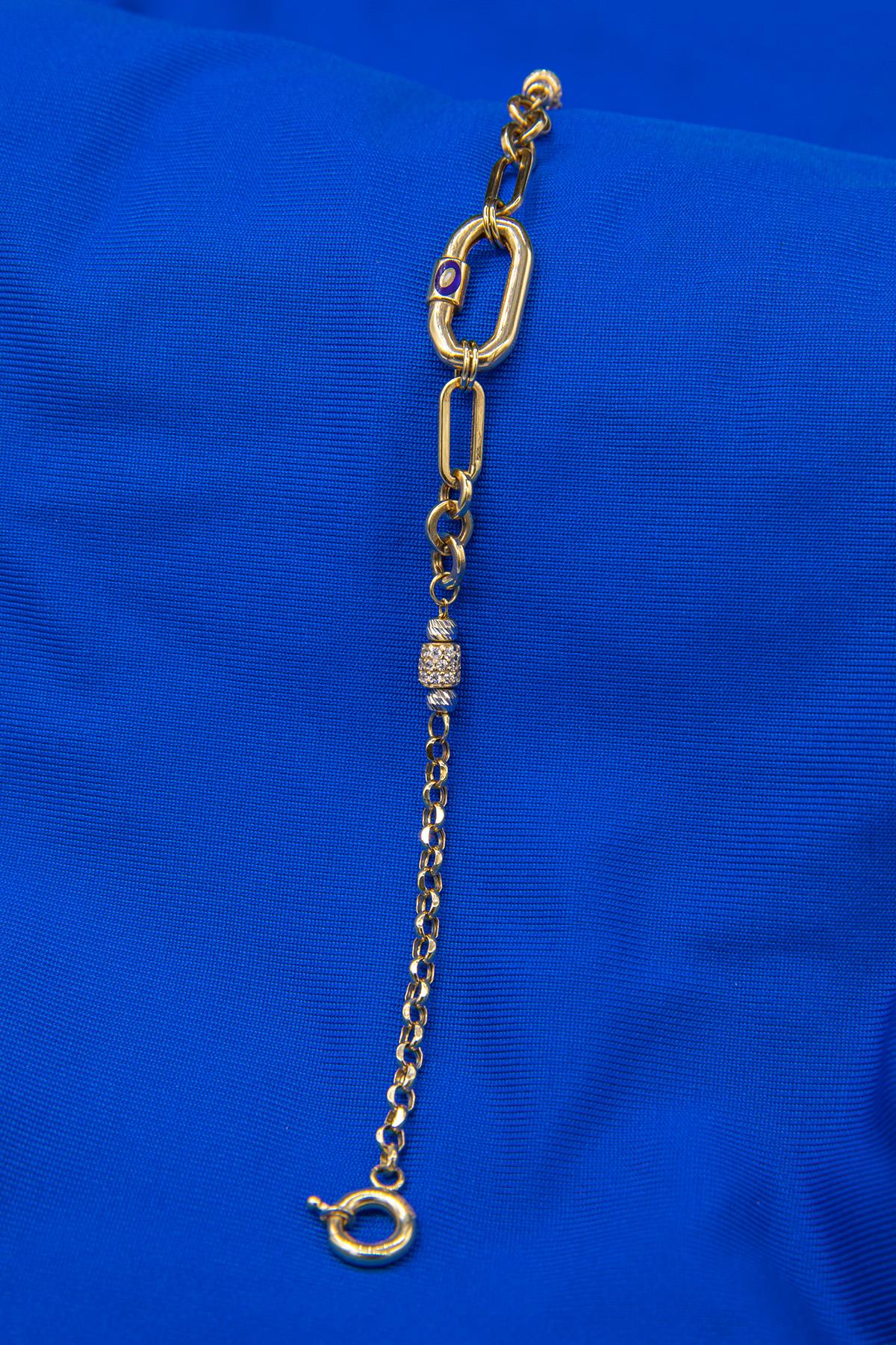 14K Gold Stoned Bugle Paperclip Bracelet