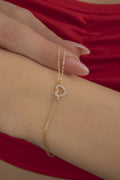 14ct Gold Stoned Heart Shape Bracelet