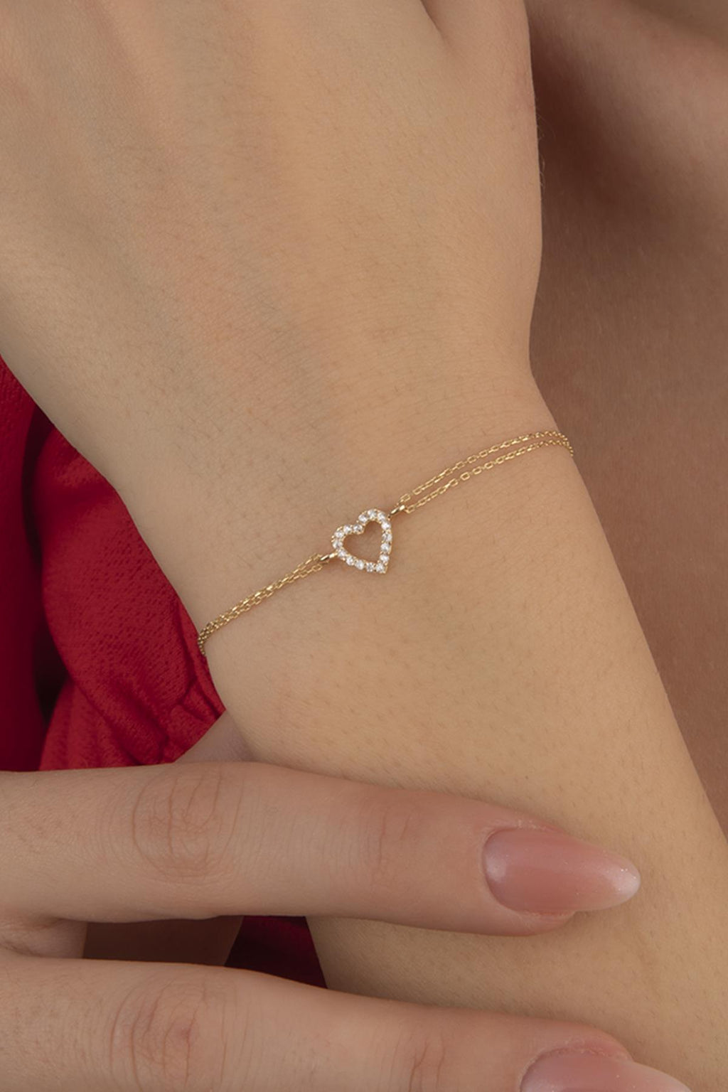 14ct Gold Stoned Heart Shape Bracelet