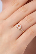 14ct Gold Stoned Pink Enamel Butterfly Ring With Stone