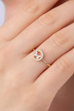 14ct Gold Stoned Pink Enamel Butterfly Ring With Stone