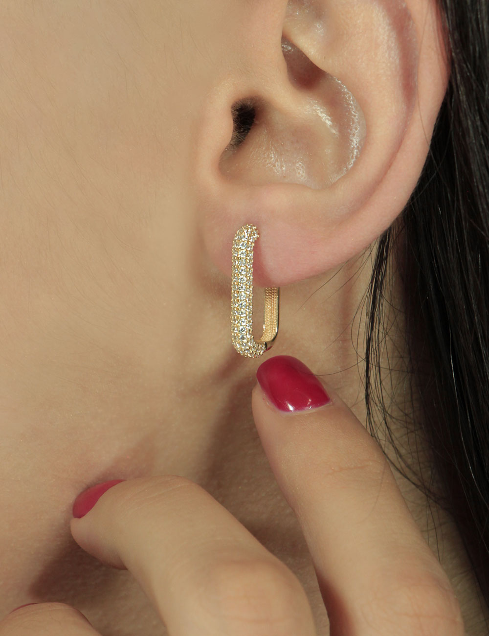 14ct Gold Stones Rectangular Earrings