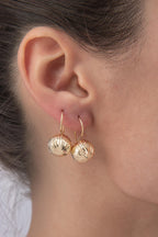 14ct Gold Straight Patterned Euroball Earrings ( Big )