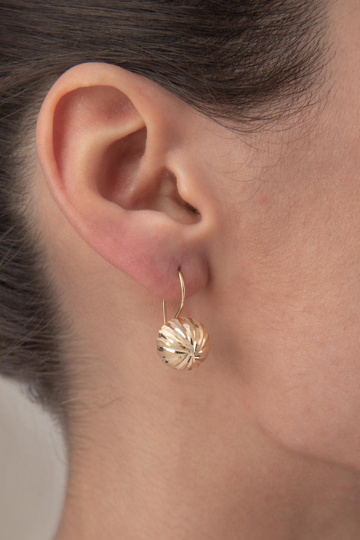 14K Gold Straight Patterned Euroball Earrings ( Big )