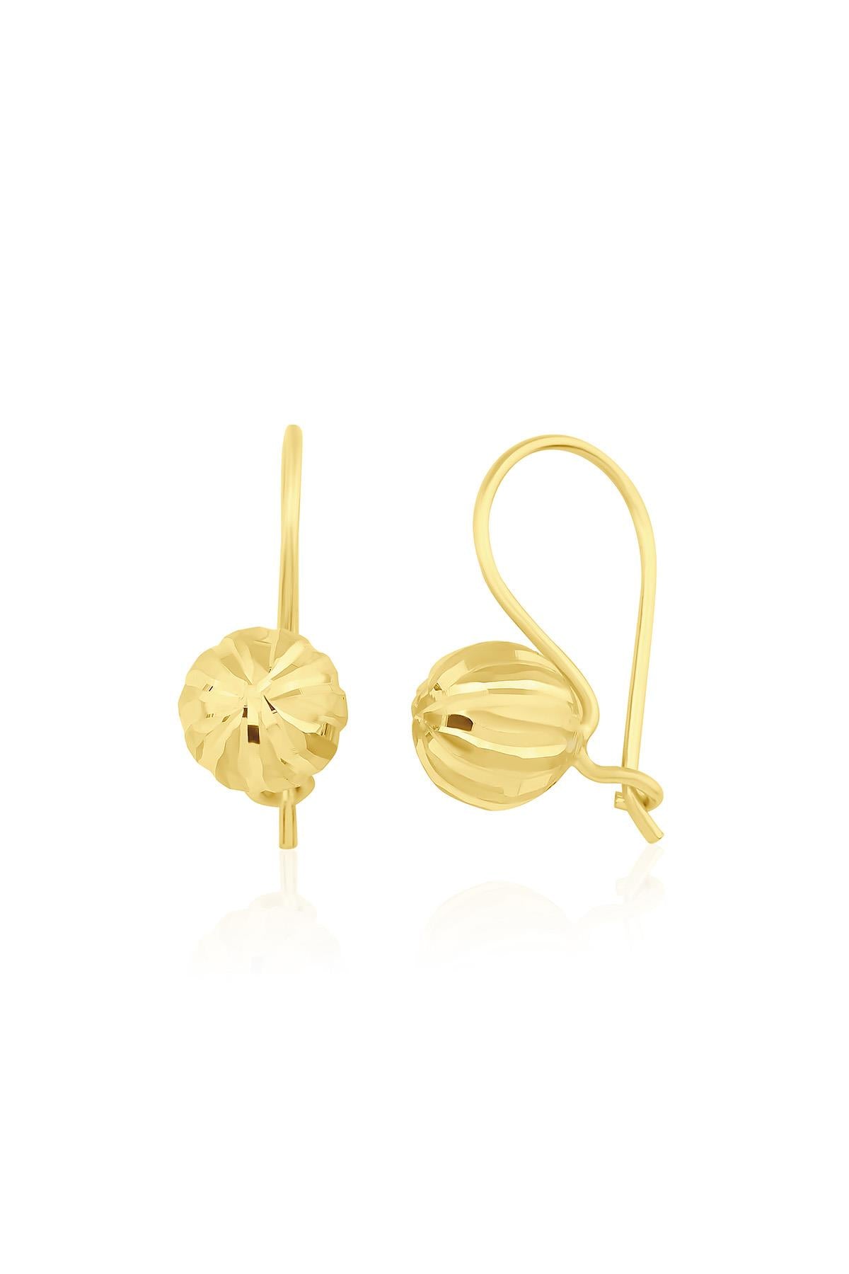 14ct Gold Straight Patterned Euroball Earrings ( Small )