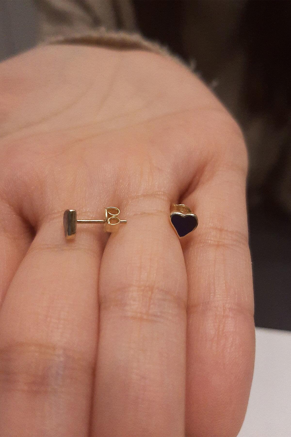 14ct Gold Stud Blue Enamel Heart Earrings