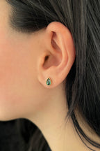 14ct Gold Stud Emerald Stone Drop Shape Earrings