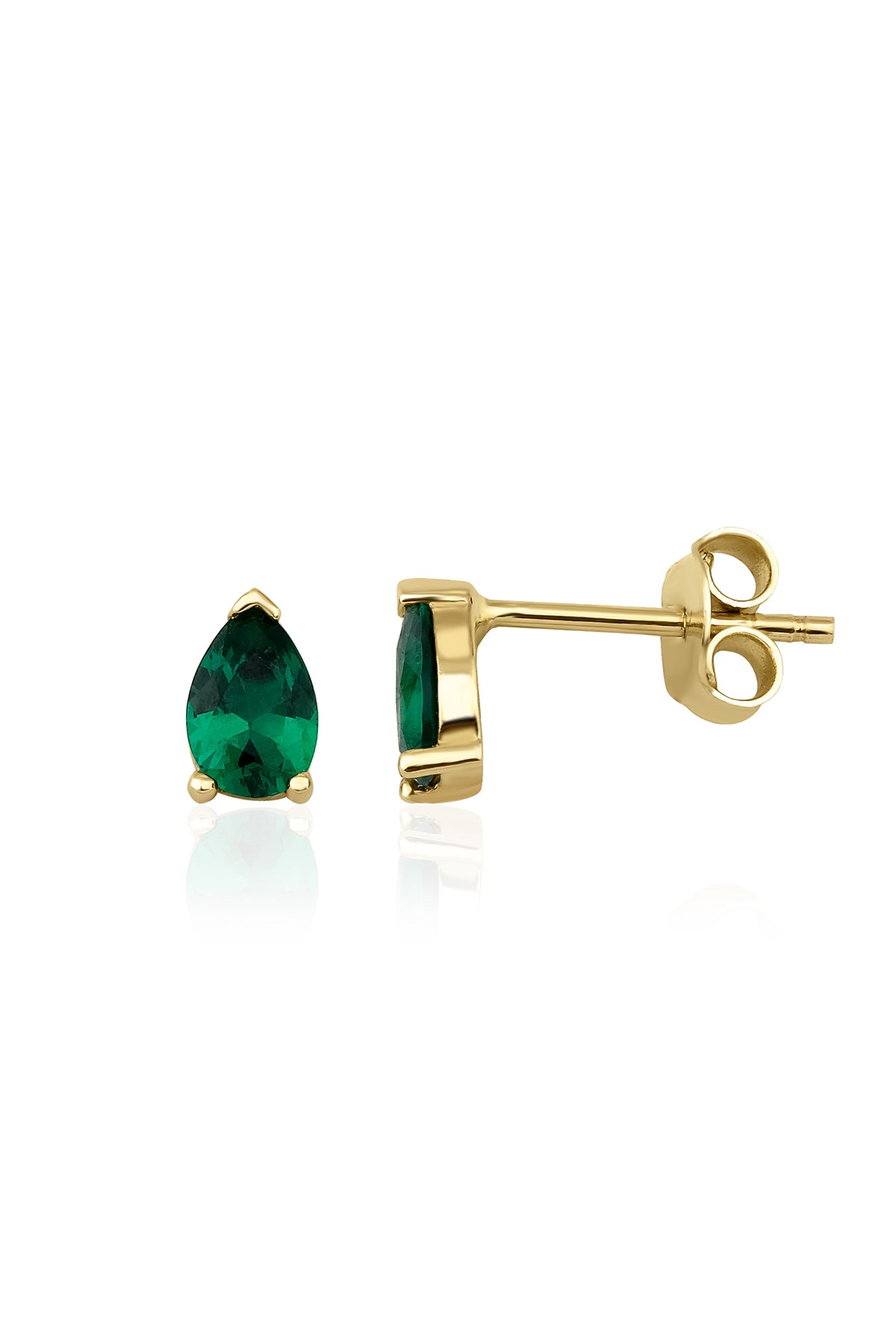 14ct Gold Stud Root Emerald Stone Drop Shape Earrings