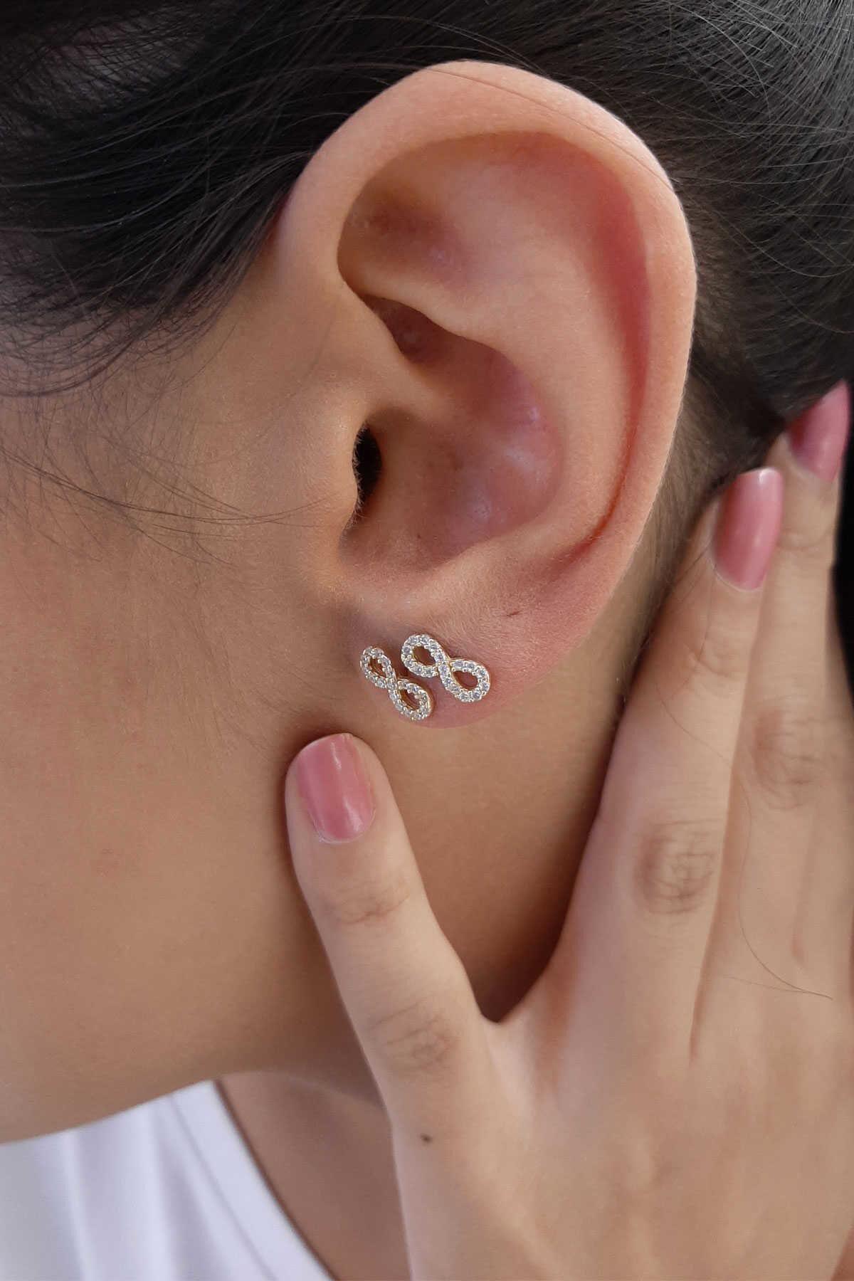 14ct Gold Stud Stone İnfinity Earrings